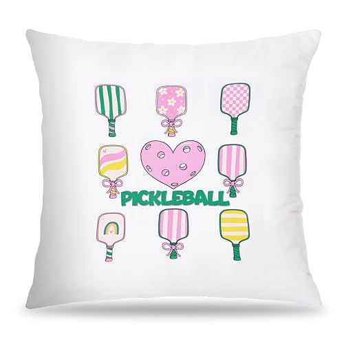 Pink Bow Pickleball Pillow Cover 18x18 - Decorative Gift for Women