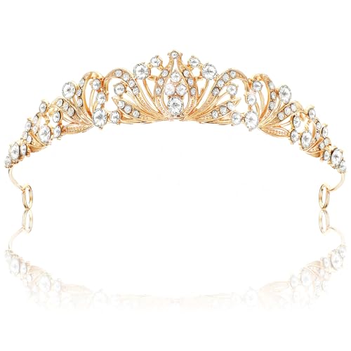 Grevosea Gold Tiara Crown Rhinestone Princess Headband for Women