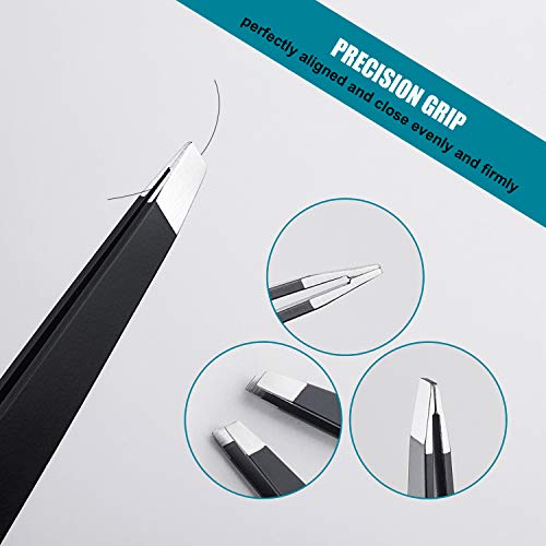 LePinko 2-Piece Stainless Steel Slant Tweezers Set for Precision Hair Plucking