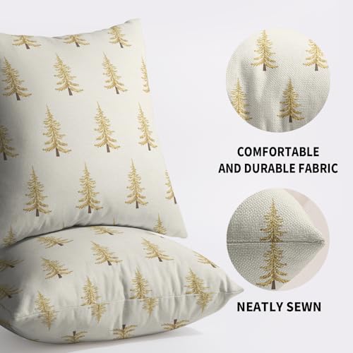 Gold Christmas Pillow Covers 18x18 (Set of 2) - Rustic Decorative Cushion Cases