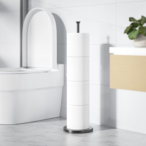 Keepmisc Freestanding Toilet Paper Holder Stand - Matte Black Steel