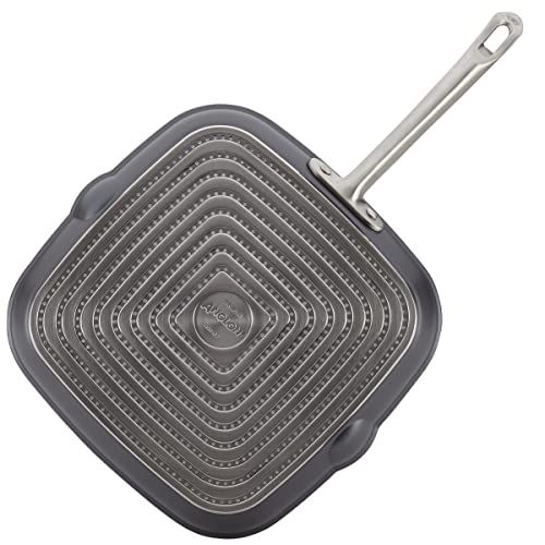 Anolon Accolade Forged Hard Anodized Nonstick Square Grill Pan/Griddle with Spouts, 11 Inch - Moonstone Gray