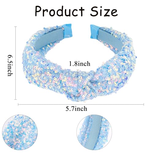 Aprince Blue Sequin Glitter Headband for Girls Princess Hair Accessory