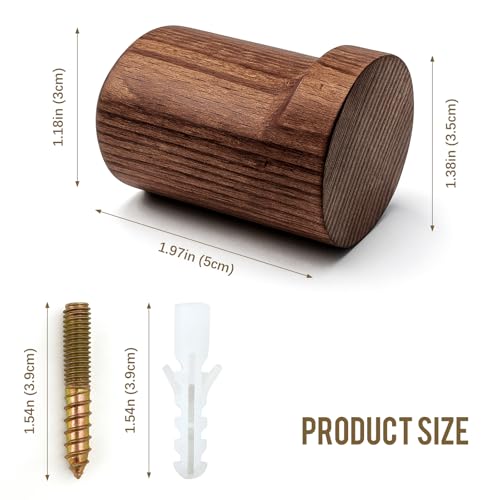 Natural Walnut Wood Wall Hooks - 4-Pack Heavy-Duty Coat & Hat Hangers