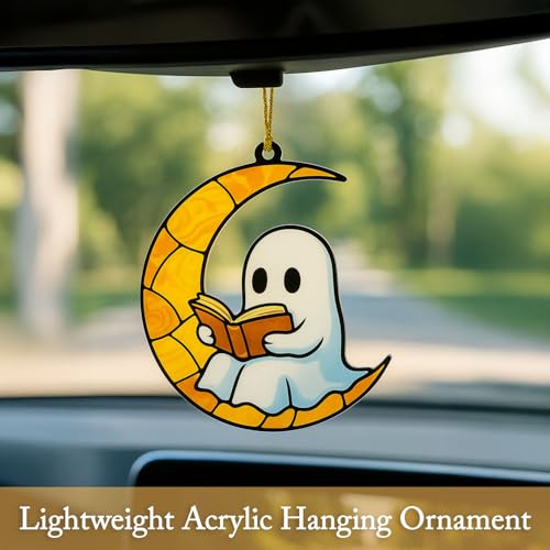 Ghost Reading Ornament - Stained Glass Style Book Decor