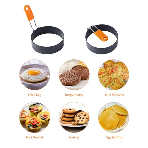 Large Egg Ring Set with Oil Brush - 3.5 Inch, 2 PCS Egg Molds