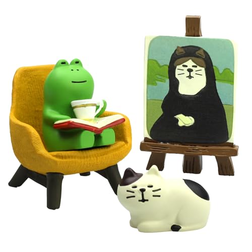 RAQWI Frog Reading Figurines Set of 4 - Mini Resin Desk Decor, First Set