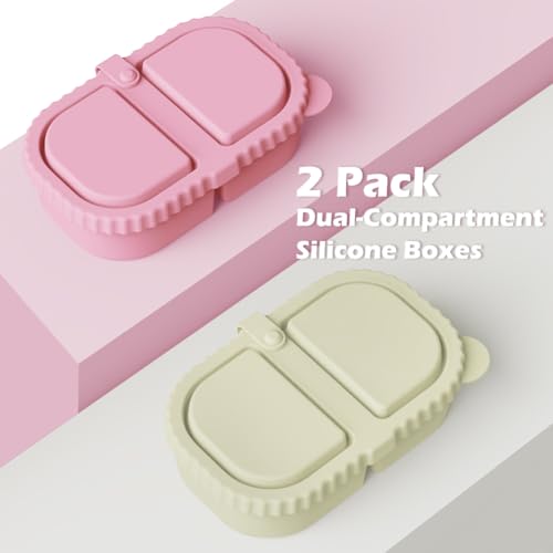 YQL 8 oz Silicone Snack Containers with Lids - 2 Pack, Pink & White