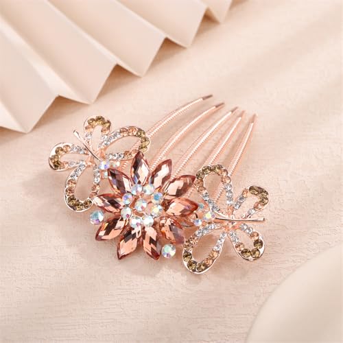 Aimimier Crystal Flower Hair Comb Rhinestone Bridal Side Comb Champagne