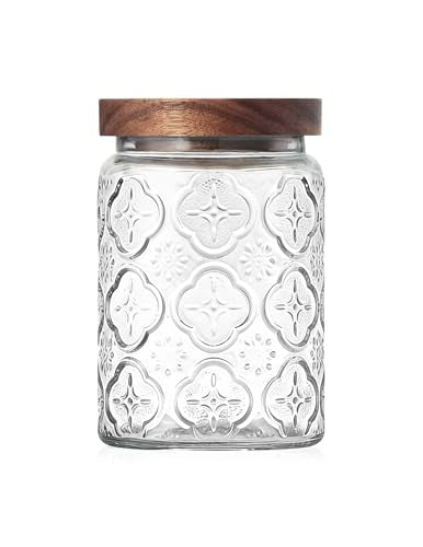 Begonia 24oz Vintage Glass Jar with Wooden Lid - Airtight Kitchen Canisters