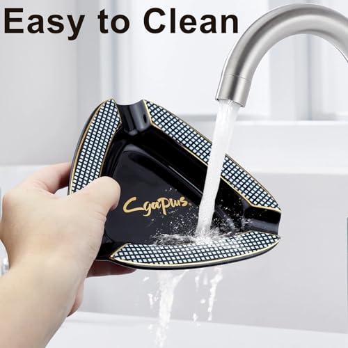 Black Cigar Ceramic Triangle Ashtray - Deep Basin Holds 3 Cigars, Durable