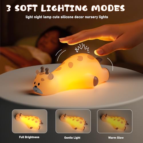 Giraffe Night Light for Kids - 3-Level Dimmable Silicone Lamp