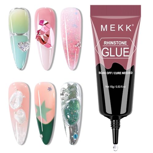 MEKK No Wipe Super Strong Rhinestone Glue for Nails, 15g Nail Charm Gel