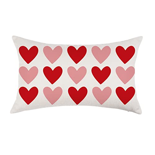 ONWAY Valentine's Day Heart Lumbar Pillow Cover, Pink 12x20 Inch Throw Case