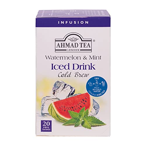 Ahmad Tea Watermelon & Mint Cold Brew Herbal Tea Bags (120 Count) - Decaffeinated, Refreshing Iced Tea