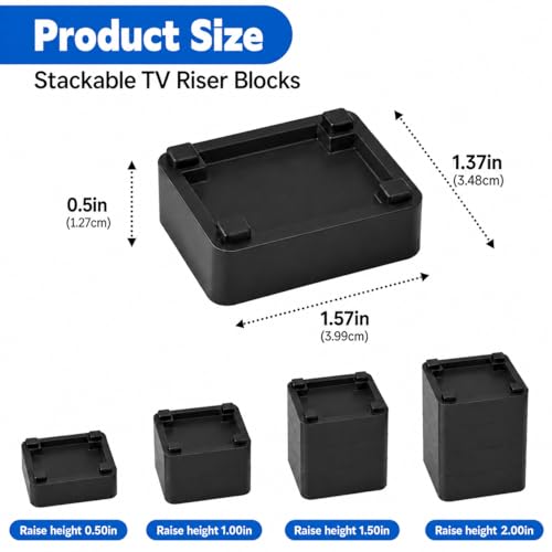 Adjustable Stackable TV Stand Riser Blocks - 4 Pack with Anti-Slip Feet