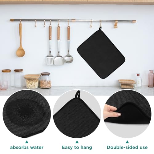 GeeRic Reversible Microfiber Dish Drying Mat 16x12 Inch Black – Ultra Absorbent Kitchen Pad