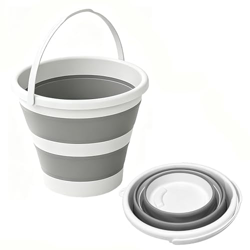 MINDFARGE 5L Grey Collapsible Water Bucket with Handle – Foldable Portable Pail for Camping, Cleaning, Car Wash & Outdoor Use