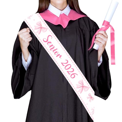 Senior 2026 Pink Graduation Sash with Bow - Elegant Party Decor
