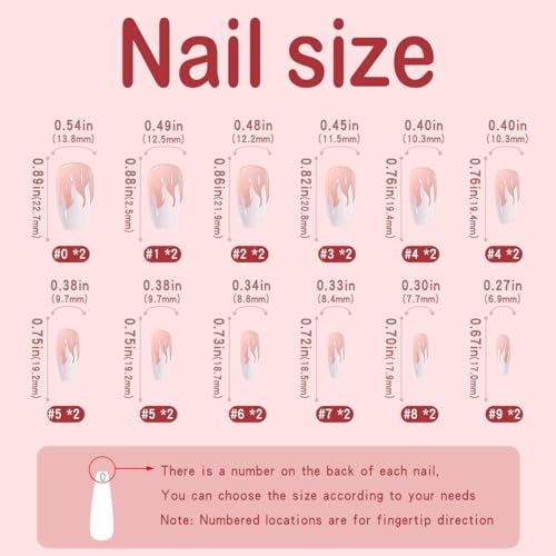 Yivaiks White Flame Press On Nails Medium Length Acrylic Fake Nails Kit