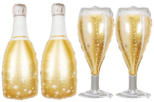 4-Piece Champagne Bottle and Glass Foil Balloon Set for Weddings