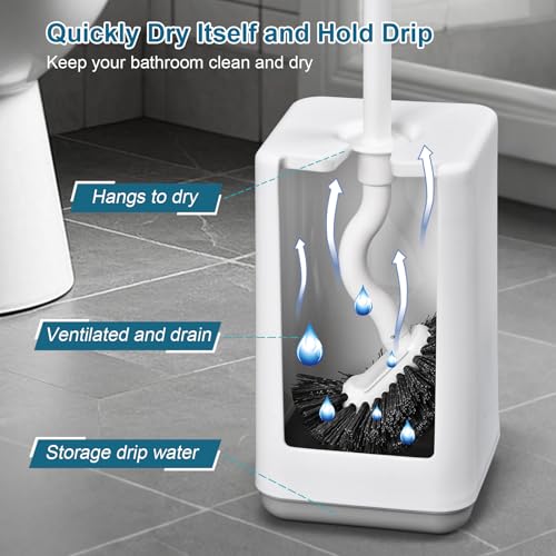 Long Handled Toilet Bowl Brush and Holder - Sturdy Plastic, White