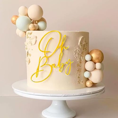 Oh Baby Gold Acrylic Cake Topper for Baby Shower and Gender Reveal