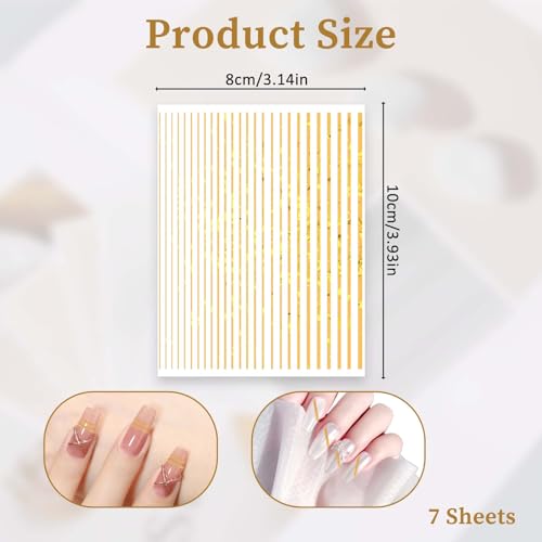 Metallic Nail Art Striping Tape Stickers - 7 Sheets Gold & Silver DIY