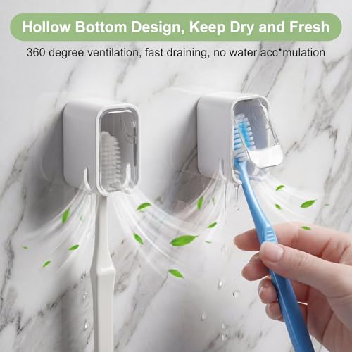 Hanging Toothbrush Holder with Cover - 2PCS Self-Adhesive Wall Mount