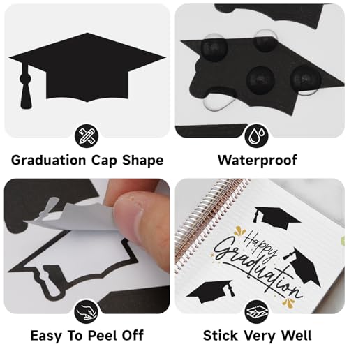 2026 Graduation Cap Stickers - 600 Self-Adhesive Black Stickers