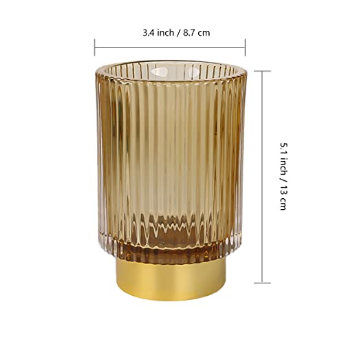 Large Amber Glass Makeup Brush Holder Organizer for Vanity & Countertop