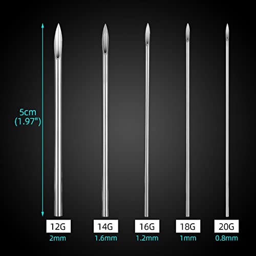 ATOMUS 50PCS Mixed Body Piercing Needles Stainless Steel Sterile