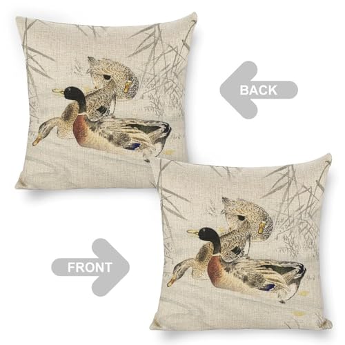 Three Ducks Linen Throw Pillow Cover 18x18 Inch for Sofa & Bedroom