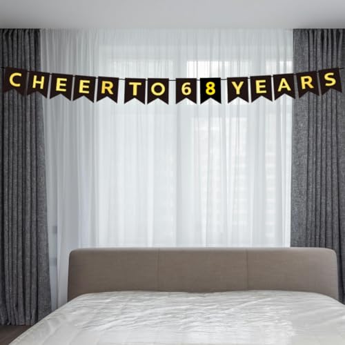 Cheers to 68 Years Banner - Black Gold Pre-Strung Decoration