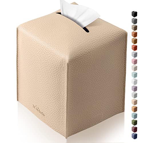 Beige PU Leather Tissue Box Cover Holder for Home & Office
