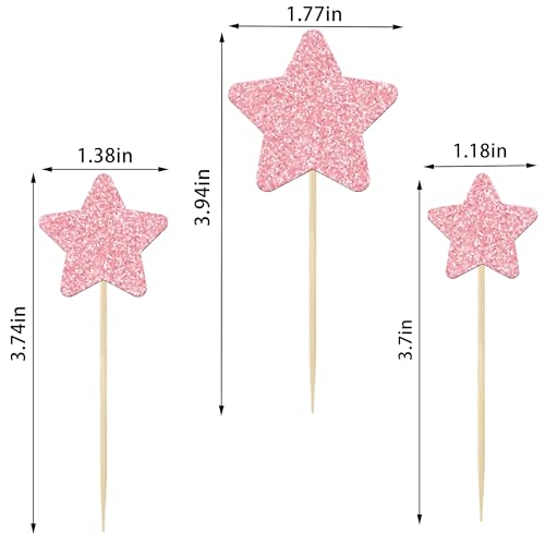 30 Glitter Star Cupcake Toppers for Birthday Parties - Pink