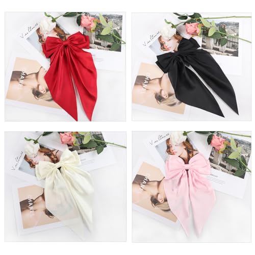 Silky Satin Oversized Long-Tail Hair Bow Clip for Women and Girls