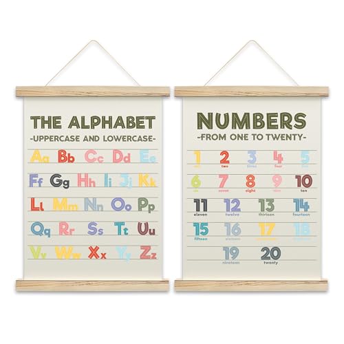 Alphabet Chart and Number Poster with Hanger Frame Set of 2