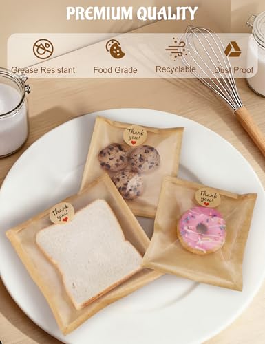 FireKylin 100pcs Kraft Cookie Bags with Window, 5.7"x6.5" Bakery Packs