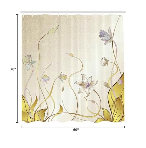 Ambesonne Abstract Shower Curtain, Flower Nature Theme Pattern Nice Lily Blossoms in Spring Pattern Print, Cloth Fabric Bathroom Decor Set with Hooks, 69" W x 70" L, Cream and Mustard