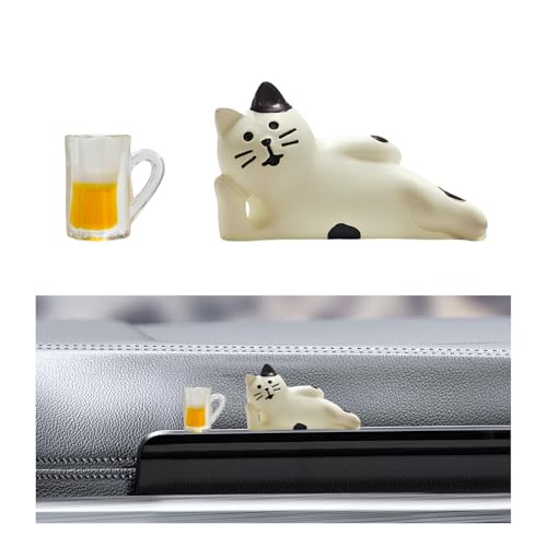 Cute Cat Dashboard Ornament Set - Miniature Beer & Coffee Figures