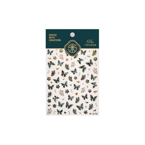5D Embossed Green Butterfly Spring Nail Stickers Self-Adhesive Decals