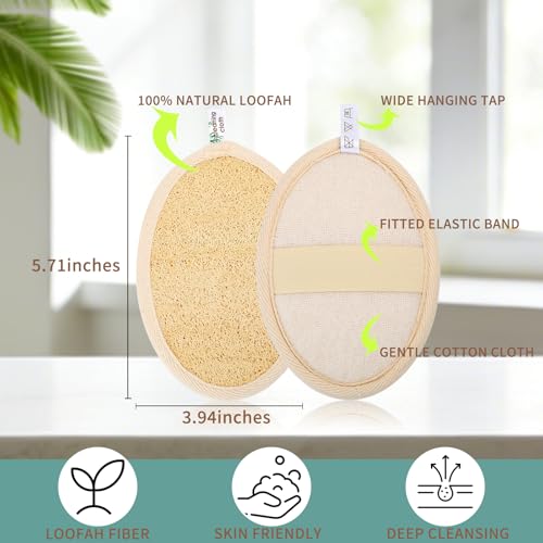 Natural Loofah Sponge Scrubber 2-Pack Eco-Friendly Travel Exfoliating Bath Pad