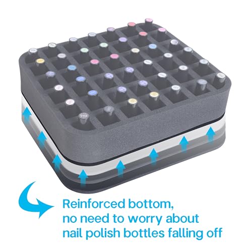 Black Nail Polish Organizer Holder for 42 Bottles (15ml) - Foam Pad with Slots