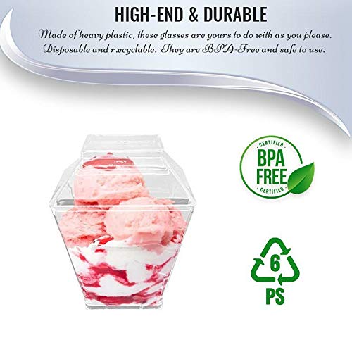 Kaya Clear Square Plastic Mini Cups with Lids 3.5 oz Pack of 12