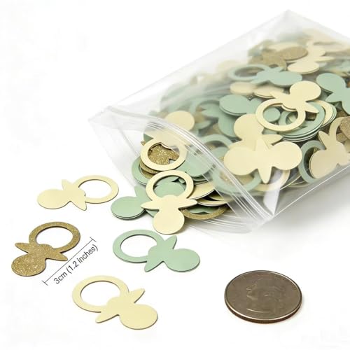 Sage Green Gold Pacifier Confetti - 200PCS Baby Shower Decor
