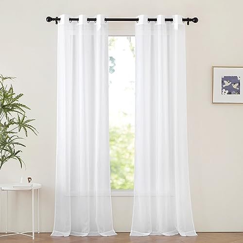 NICETOWN White Sheer Curtains, 42"W x 96"L Grommet Voile Drapes (2 Panels)