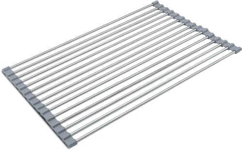 Roll-Up Dish Drying Rack - Foldable Stainless Steel, 17.5" x 12", Gray