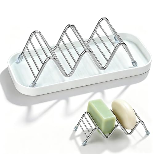 OZNER 304 Stainless Steel Wavy Soap Dish, M (7.4" x 3.2") Shower Soap Holder