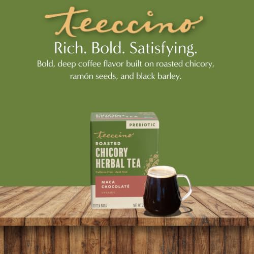 Teeccino Maca Chocolaté Herbal Tea - Caffeine-Free Prebiotic with 10 Tea Bags - Variants: Maca Chocolate